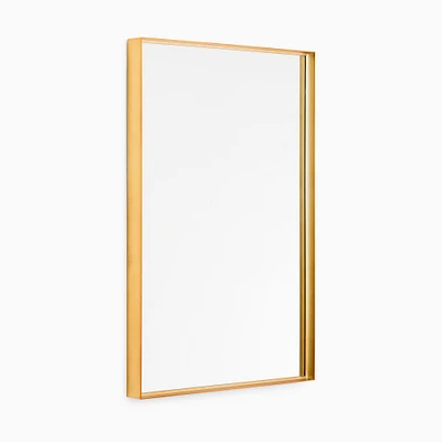 Deep Framed Metal Rectangle Wall Mirror, Antique Brass, 24"Wx36"H