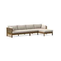 Santa Fe Slatted Collection, 3 Piece Chaise Sectional Set 4: Left Arm Sofa & Armless Single Right Cushion Cover, Sunbrella Canvas, Natural