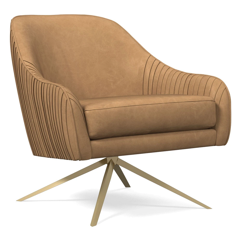 Roar & Rabbit Swivel Chair, Poly, Saddle Leather, Nut, Antique Brass