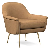 Phoebe Midcentury Chair, Poly, Saddle Leather, Nut, Brass