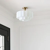 Jules 14" Flush Mount, Milk Glass, Antique Brass