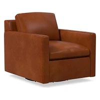 Marin Leather Swivel Chair, Ludlow Leather, Navy, Concealed Support, Poly