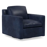 Marin Leather Swivel Chair, Ludlow Leather, Navy, Concealed Support, Poly