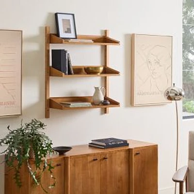 Mid-Century Modular 3-Tier Wide Shelf, Acorn