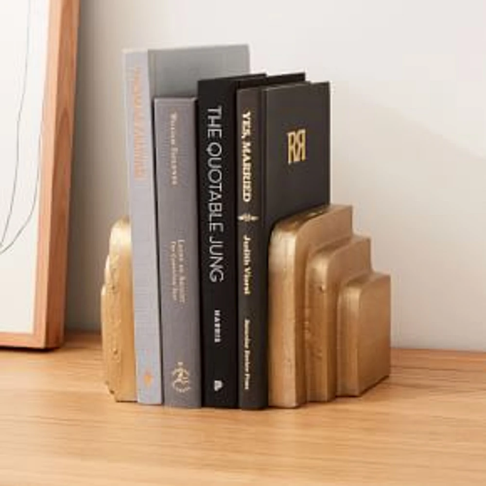 Polished Brass Stepped Bookends, Set of 2