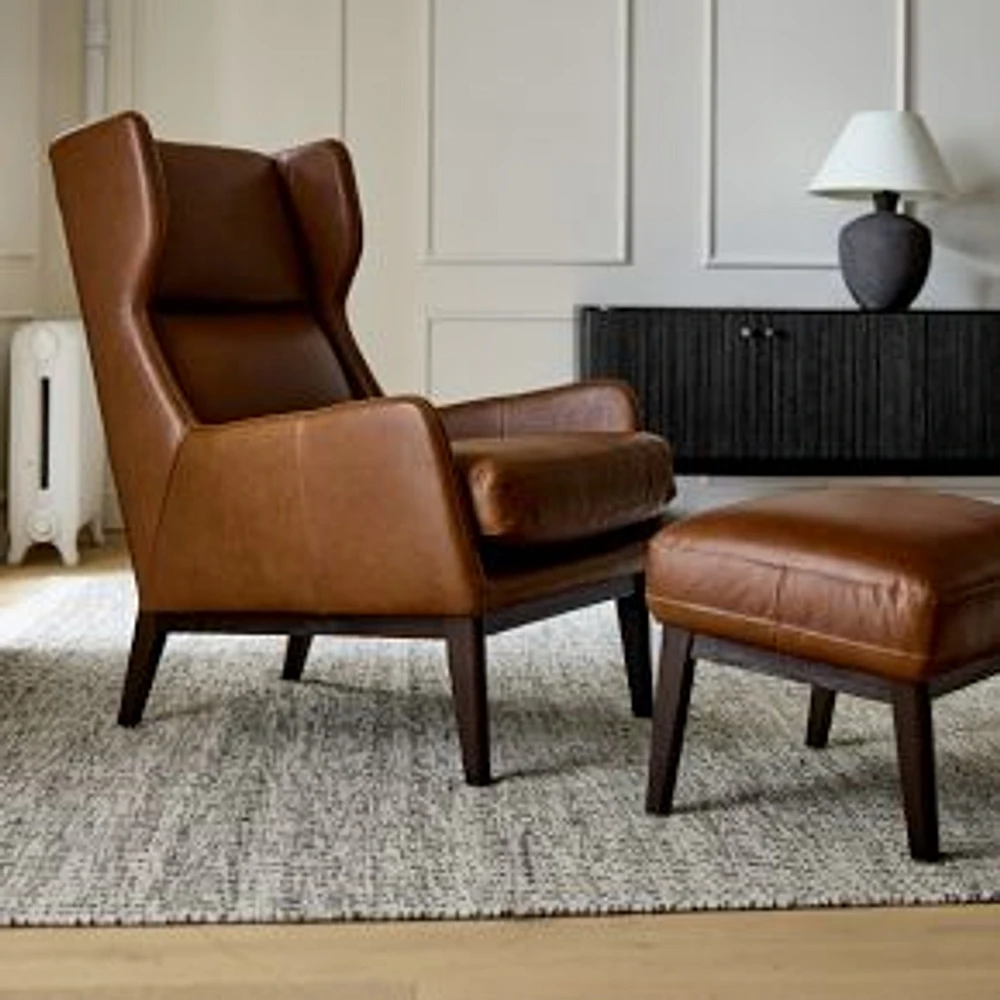 Ryder Chair + Ottoman Set, Saddle Leather, Nut, Dark Walnut