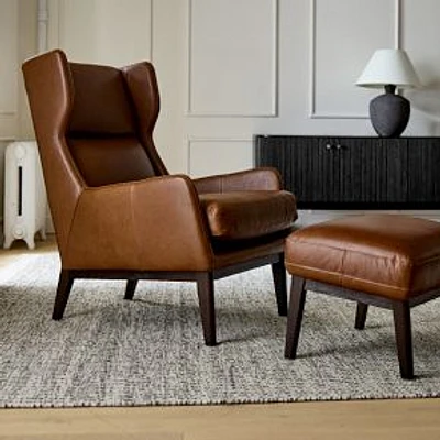 Ryder Chair + Ottoman Set, Saddle Leather, Nut, Dark Walnut