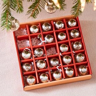 Mercury Glass Ball Boxed Ornaments, Set of 25