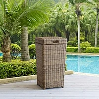 Bradenton Outdoor Wicker Trash Can, Brown