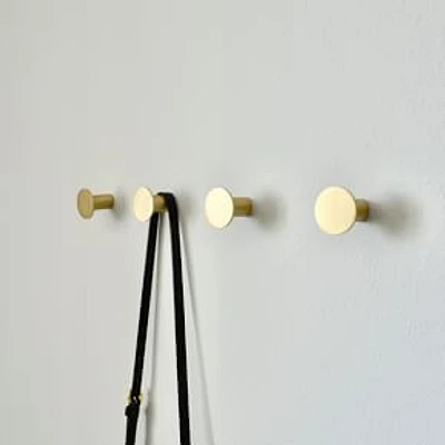 Modern Home Brass Round Wall Hooks, Set Of 4