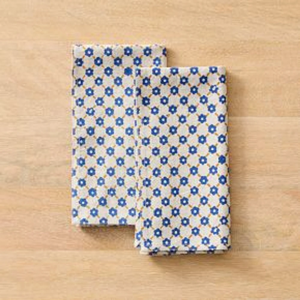 Pia Block-printed Linen Table Napkin, Set of 2, Blue