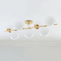 Sphere and Stem 7 Light Chandelier Antique Brass Milk Glass (43")