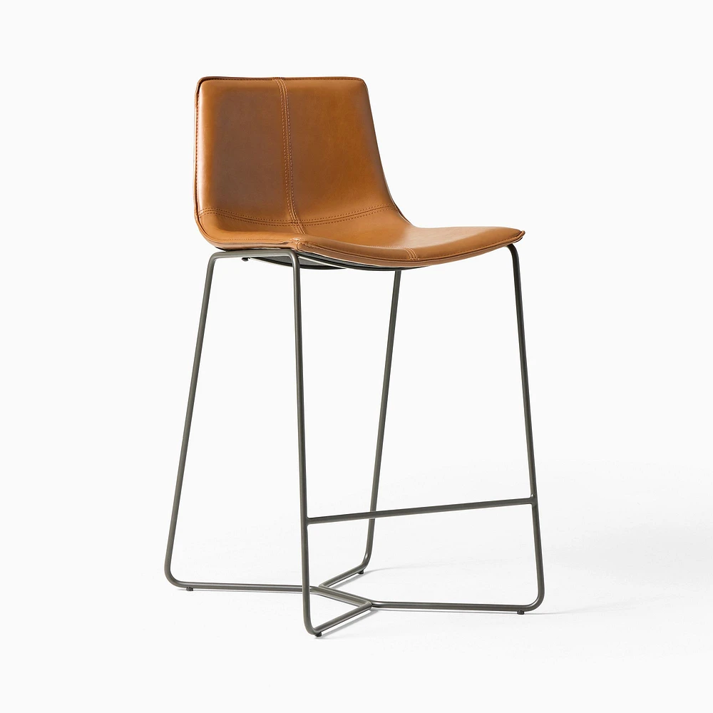 Chip & Dent: Slope Bar Stool, Vegan Leather, Saddle