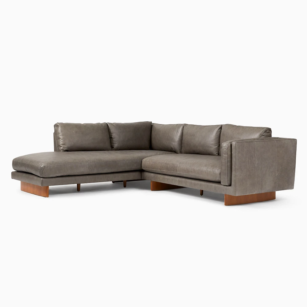 Anton Leather 2 Piece Terminal Chaise Sectional Wood Legs | Sofa With West Elm