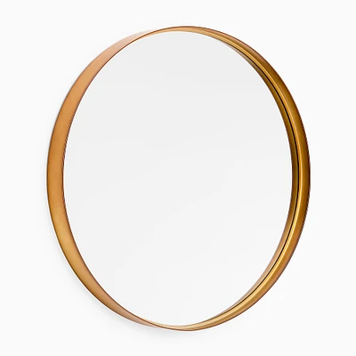 Deep Framed Metal Round Wall Mirror, Antique Brass, 30" Diam