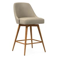 Mid-Century Swivel Stool, Saddle Leather, Acorn