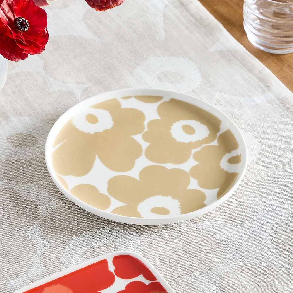 Marimekko Oiva Unikko Salad Plate, Beige and White, Each