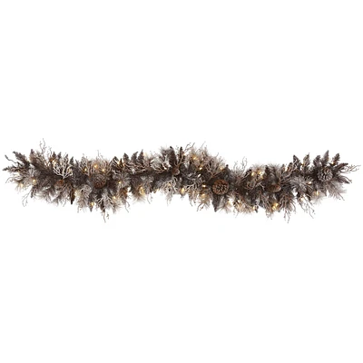 Pre-Lit Faux Flocked Pine Cone Garland | West Elm