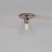 Sculptural Flush Mount Antique Brass Clear Glass Cone  (8")