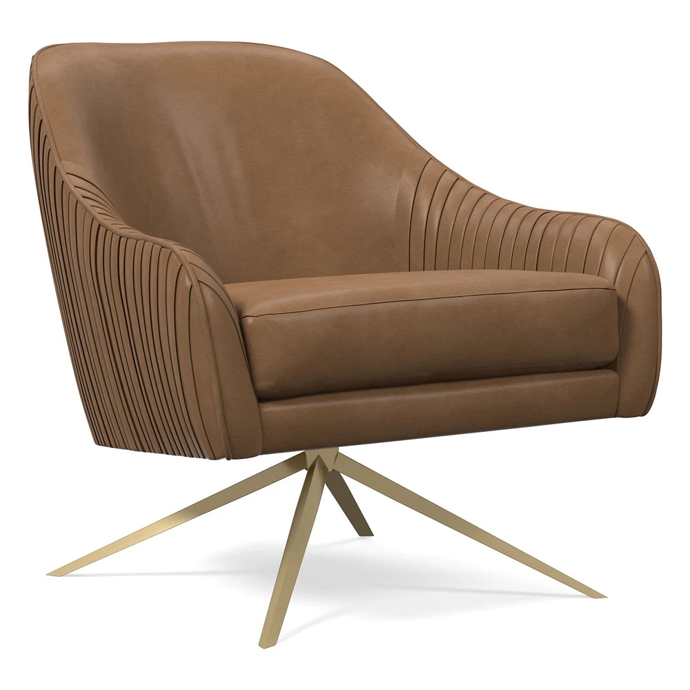 Roar & Rabbit Swivel Chair, Poly, Saddle Leather, Nut, Antique Brass
