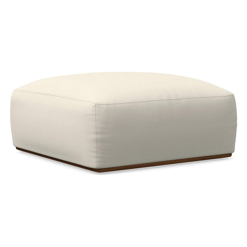 Quinten Ottoman, Performance Yarn Dyed Linen Weave Alabaster, Cool Walnut