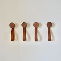 Modern Home by Bellver Cone Wall Hooks w/ Leather Strap - Set of 4 | West Elm