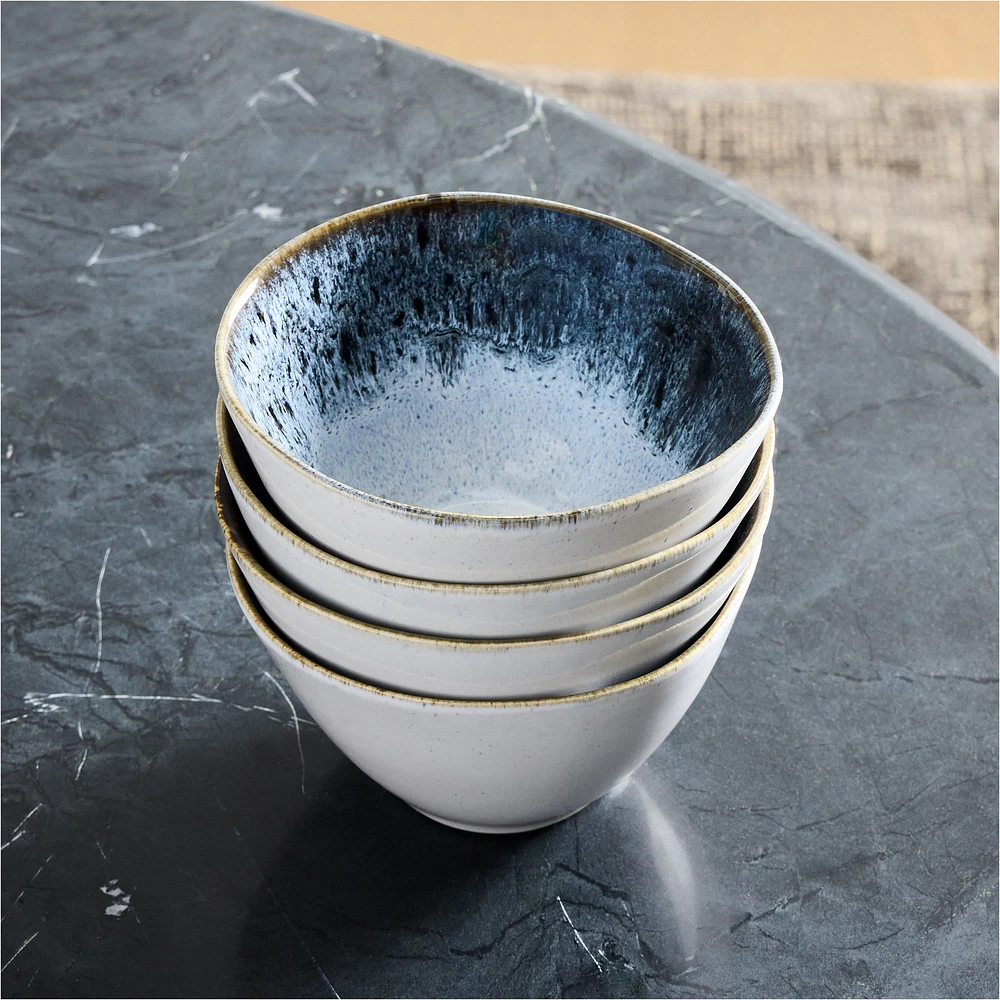 Reactive Glaze Bowl, Black + White, Set of 4