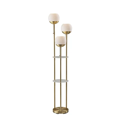 Trio Globe Shelf Floor Lamp, Antique Brass