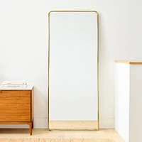 Modern Streamline Floor Mirror, Antique Brass