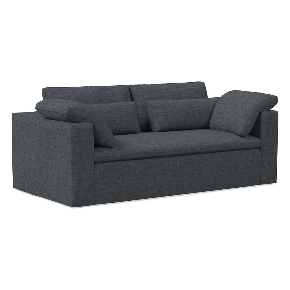 Harmony Modular 82" Sofa Skirted Slipcover Down Yarn Dyed Linen Weave Alabaster Concealed Supports