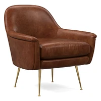 Phoebe Midcentury Chair, Poly, Saddle Leather, Nut, Brass