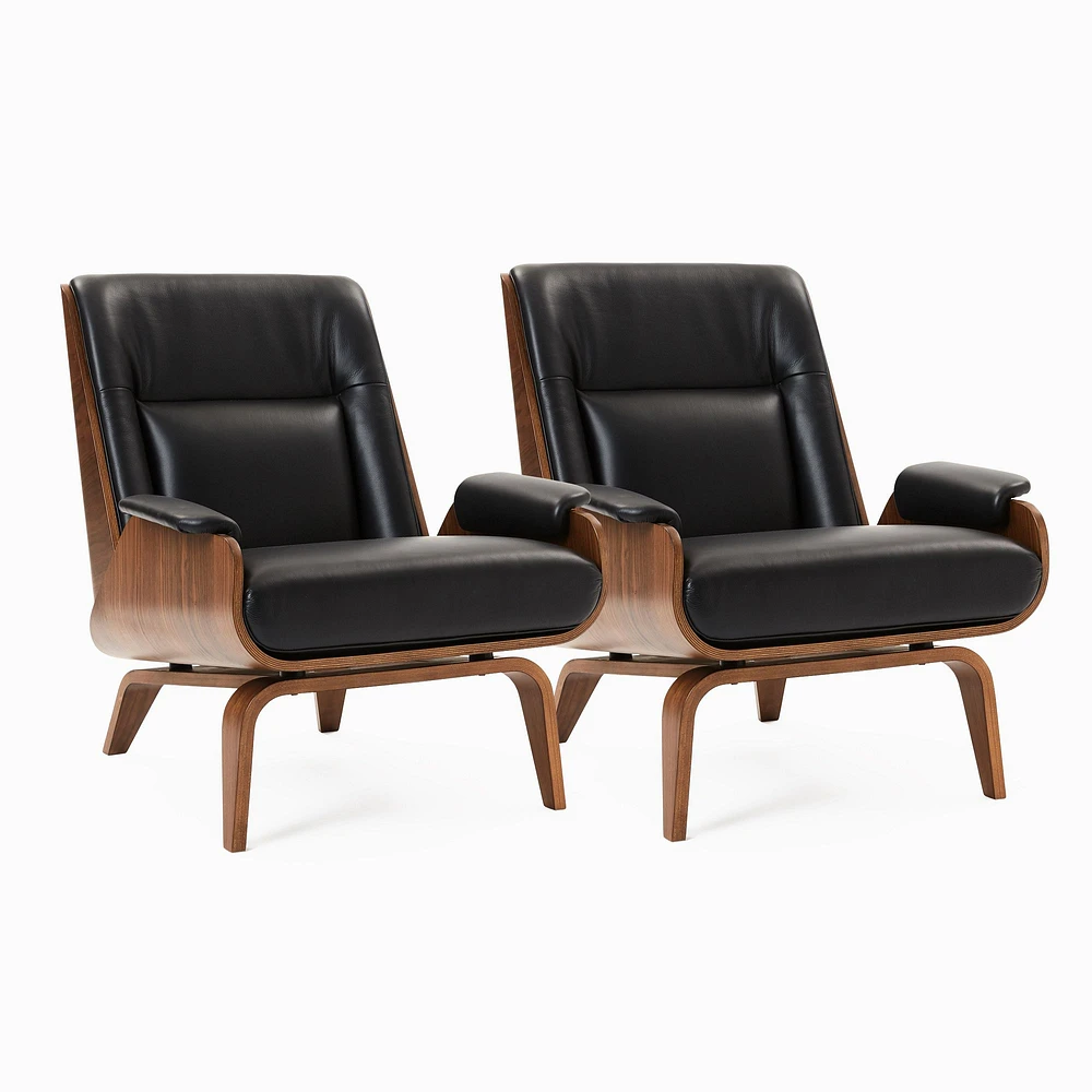 Paulo Bent Lounge Chair, Parc Leather, Black