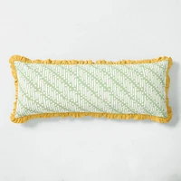 Rhode Batik Ruffle Pillow Cover 14x36Fair Green w Down Alternative Insert