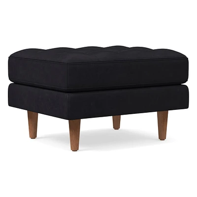 Dennes Ottoman, Down Blend, Ludlow Leather, Gray Smoke, Walnut