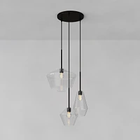 Sculptural 3 Light Chandelier Antique Brass Clear Glass Geo  (8")