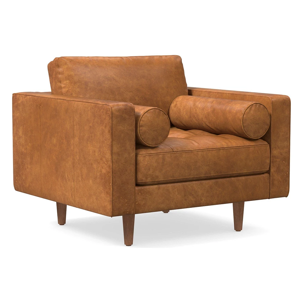Dennes Chair, Down Blend, Ludlow Leather, Gray Smoke, Walnut