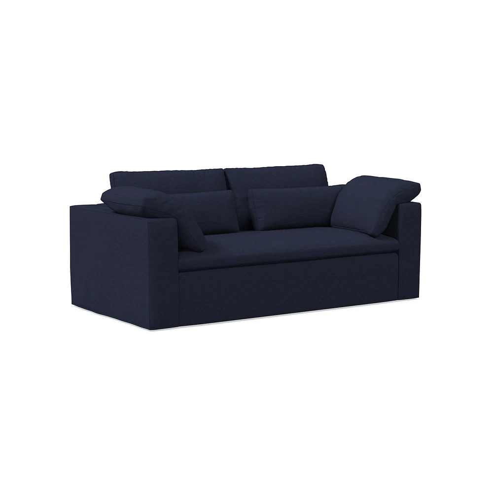 Harmony Modular 82" Sofa Skirted Slipcover Down Yarn Dyed Linen Weave Alabaster Concealed Supports