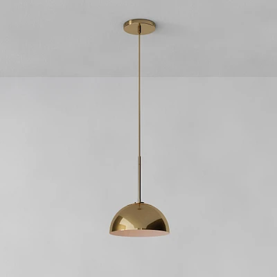 Sculptural Pendant Antique Brass White Metal Dome  (11.5")