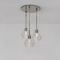 Sculptural 3 Light Chandelier Antique Brass Clear Glass Geo  (8")