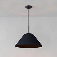 Sculptural Pendant Antique Brass Black Linen Tapered Cone  (25")