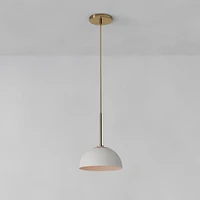 Sculptural Pendant Antique Brass White Metal Dome  (11.5")