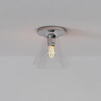 Sculptural Flush Mount Antique Brass Clear Glass Cone  (8")