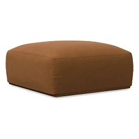 Quinten Ottoman, Performance Yarn Dyed Linen Weave Alabaster, Cool Walnut