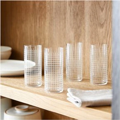 Nude Finesse Grid Long Drink Glasses, Set Of 4