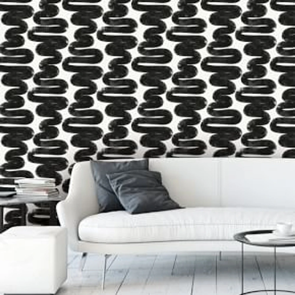 Tempaper Peel & Stick Wiggle Room Wall Paper, White And Black