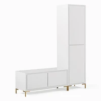 Nolan Entryway Cabinet + Bench Set, White, Light Bronze