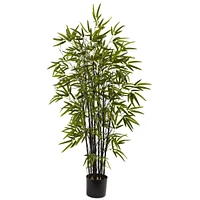 Faux Potted Bamboo Palm Tree, Narrow, 4', Green