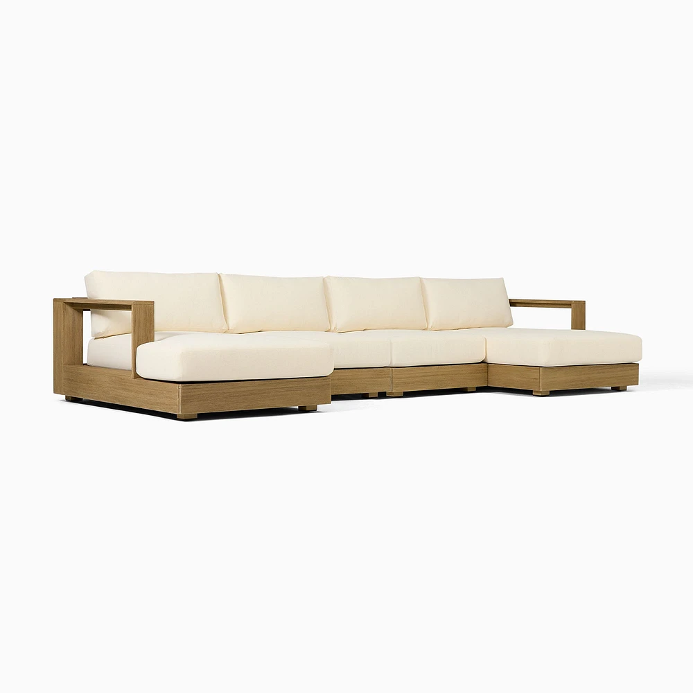 Telluride Outdoor 151in 4 Piece U Shaped Sectional, Reef, Crosshatch Weave, Slate