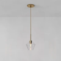 Sculptural Glass Geo Pendant, 7", Clear Shade, Brass Canopy