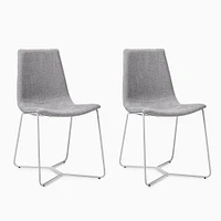 Modern Slope Dining Chair, Set of 2, Astor Velvet, Slate, Antique Brass